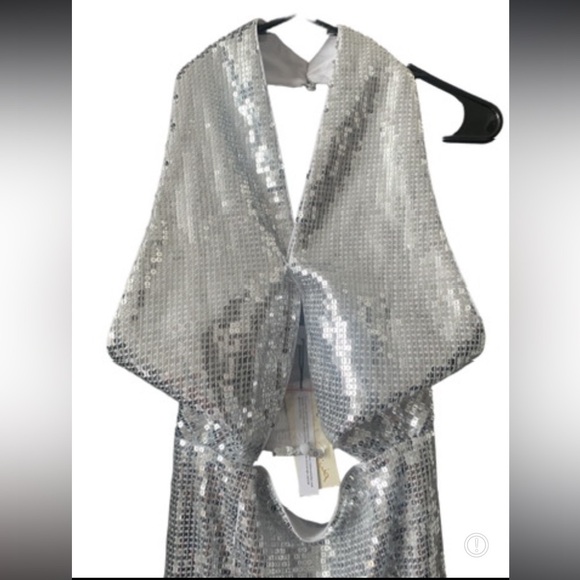 Alice + Olivia May Halter Neck Silver Sequin Maxi Gown - Picture 9 of 13